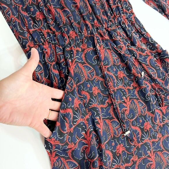 A.L.C. Dress Womens Size 2 Sullivan 100% Silk Floral Tie Waist Long Sleeve - Picture 3 of 13